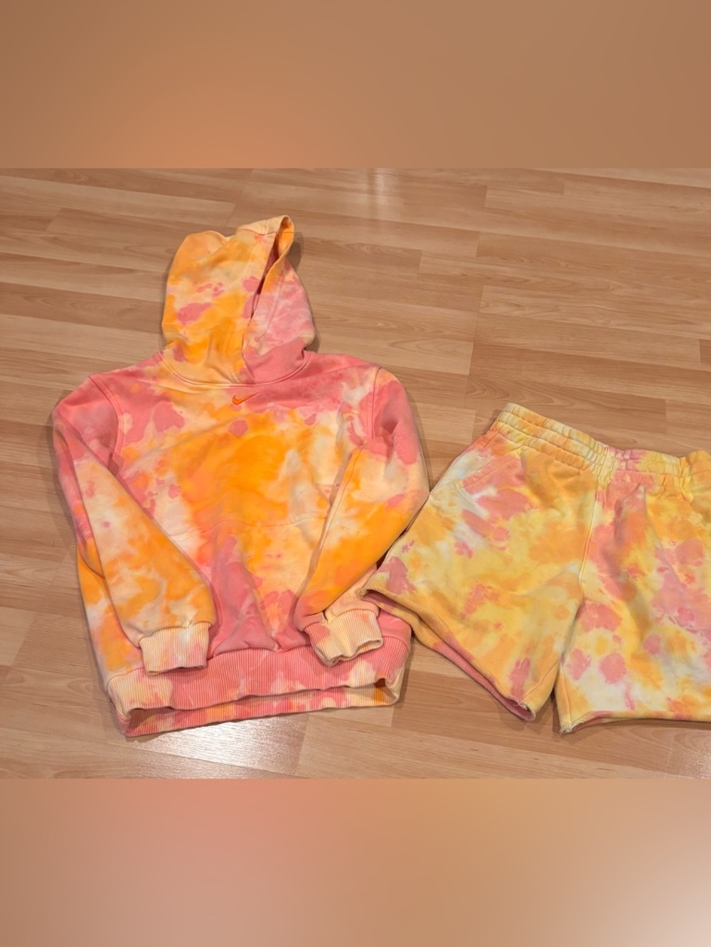 Nike Tie-Dye Pink Yellow Crewneck Jogger Set